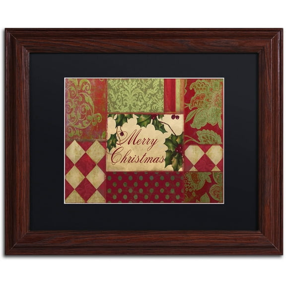 Trademark Fine Art "Merry Christmas Patchwork I" Canvas Art by Color Bakery Black Matte, Wood Frame