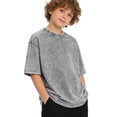 thumbnail image 3 of Boys Shirts Distressed Washed Basic Crewneck Tee Casual Blend Top for Kids Grey 4 Years-6 Years, 3 of 3