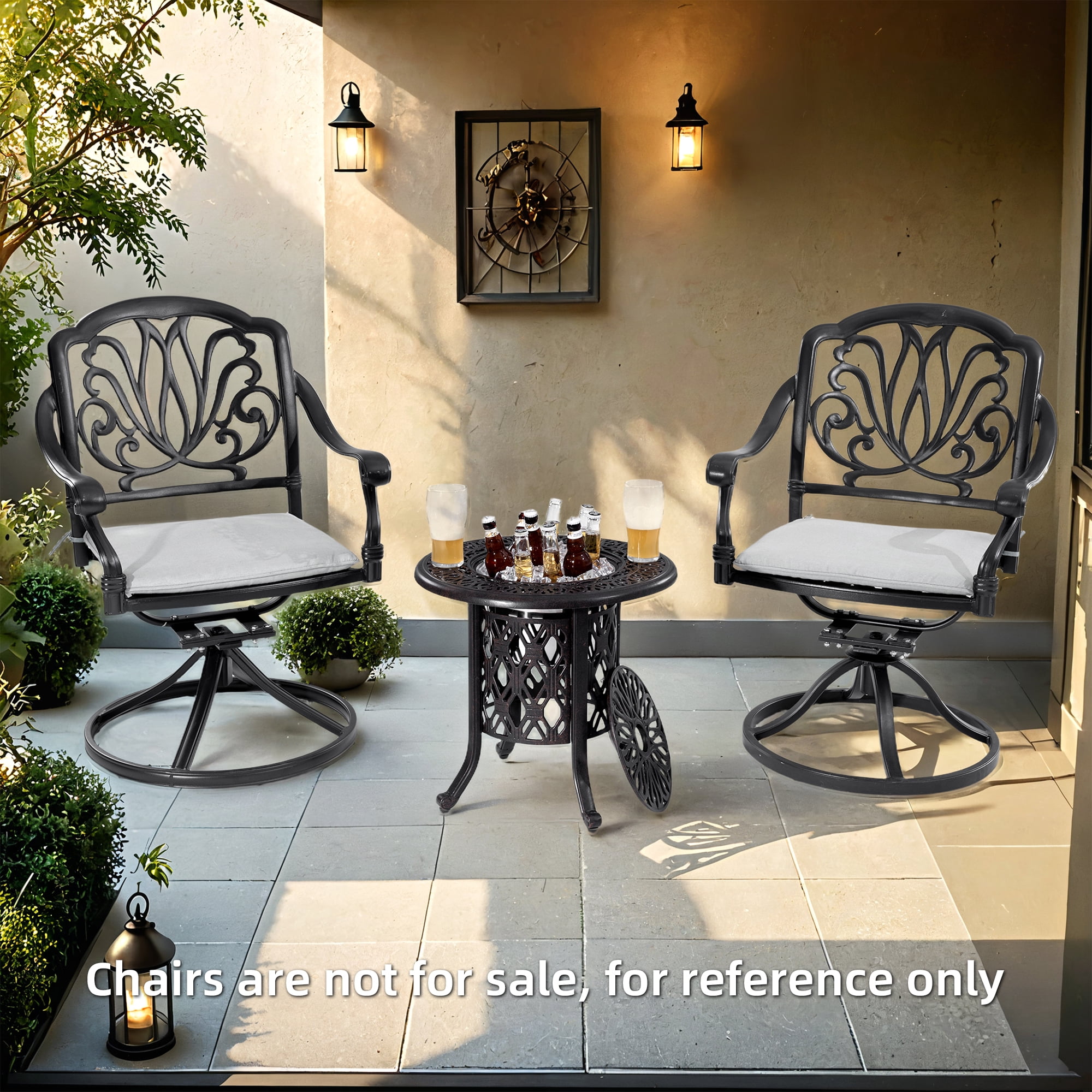 Patio Cooler Bar Table,Side Table With Removable Ice Bucket for Indoor & Outdoor, Patio, Balcony,Bronze