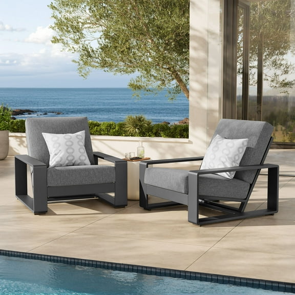 Modway Lirienne Outdoor Patio Aluminum Faux Wood Armchairs Set of 2 in Light Gray by Modway