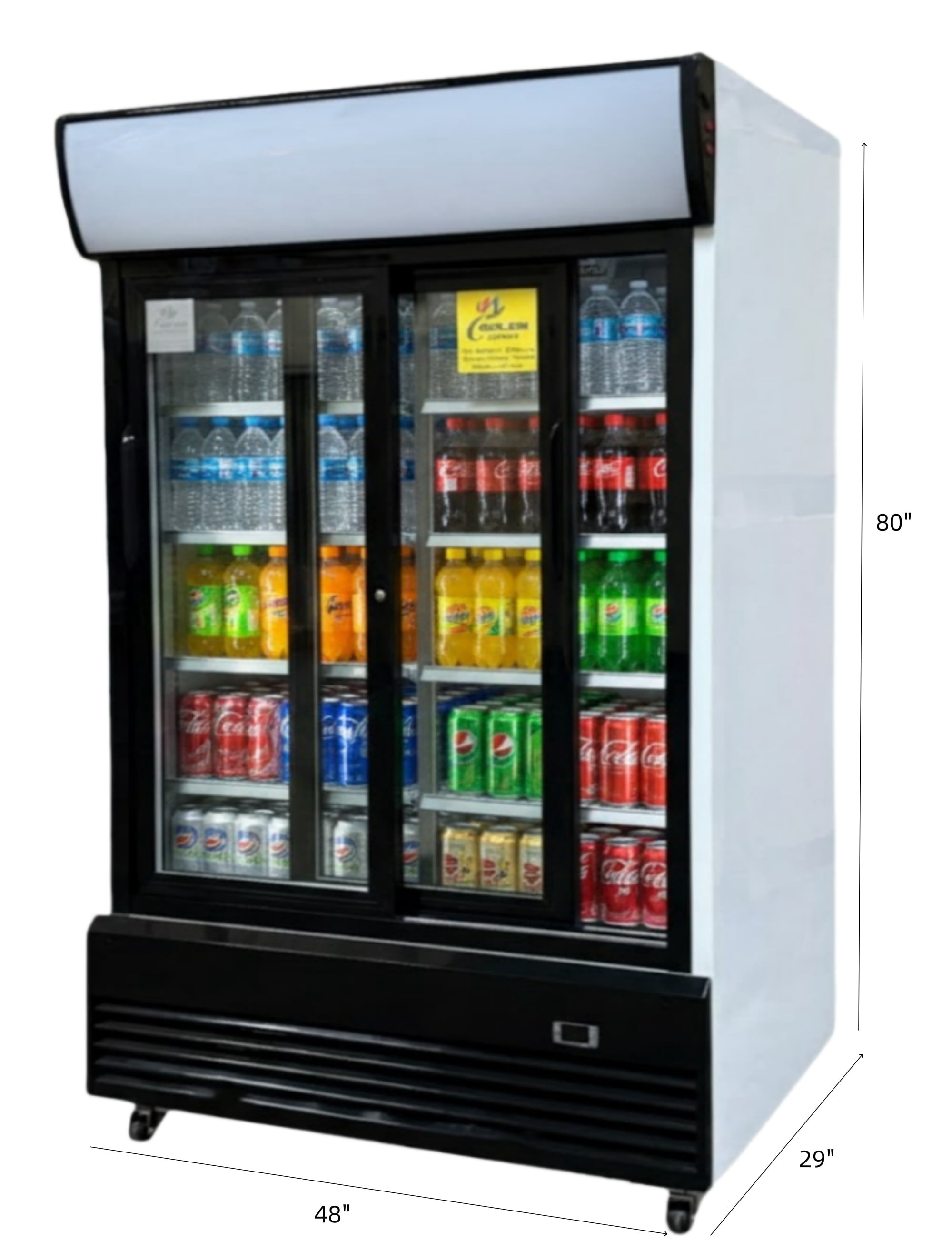 Cooler Depot NSF 48 in. Commercial Beverage Refrigerator, Two Sliding Glass Doors, LED Lighting