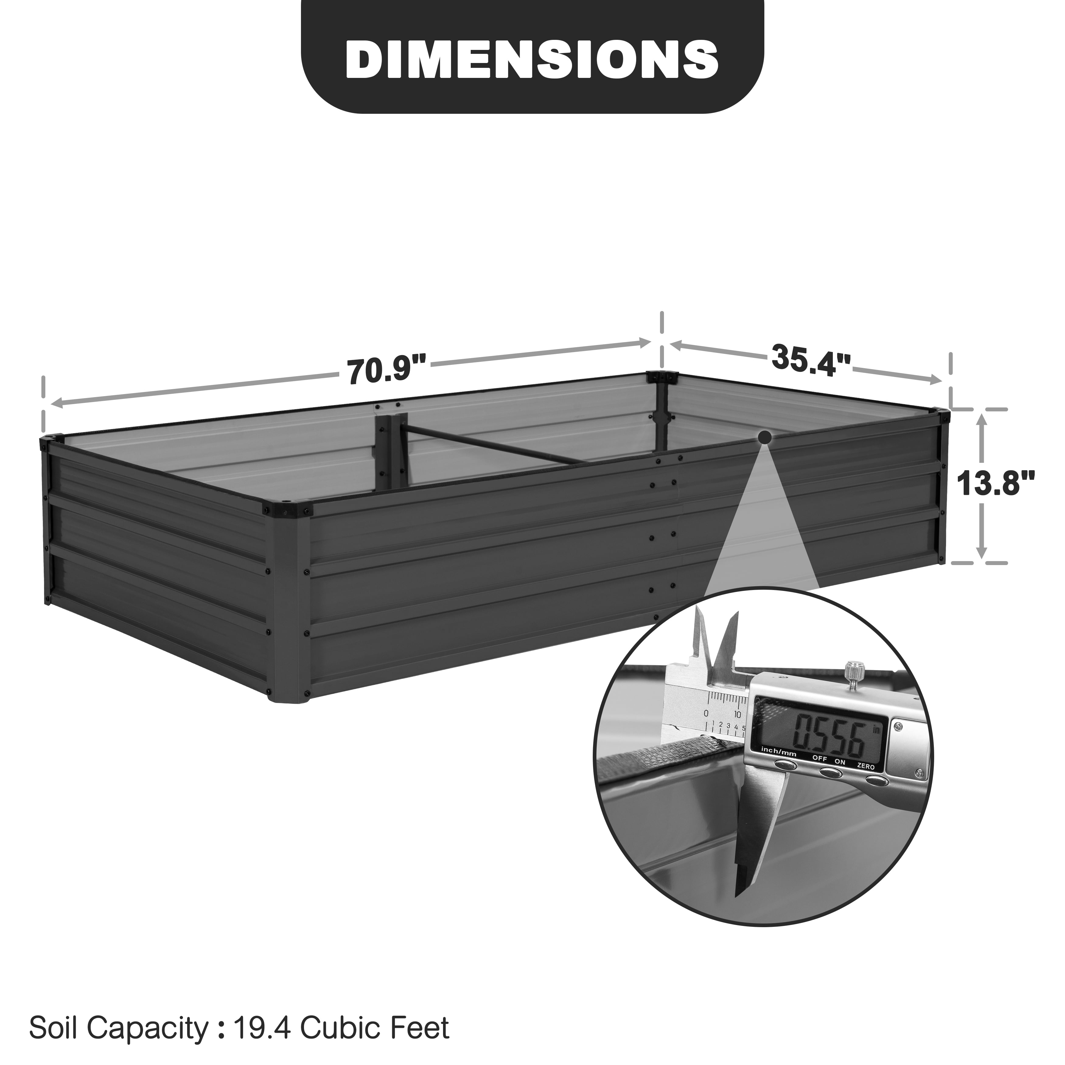 Nuu Garden 6x3x1ft Rectangular Galvanized Raised Garden Bed for Gardening Elevated Planting Metal Planter Box Outdoor Patio Planting Bed for Vegetables Flowers Herb, Dark Gray