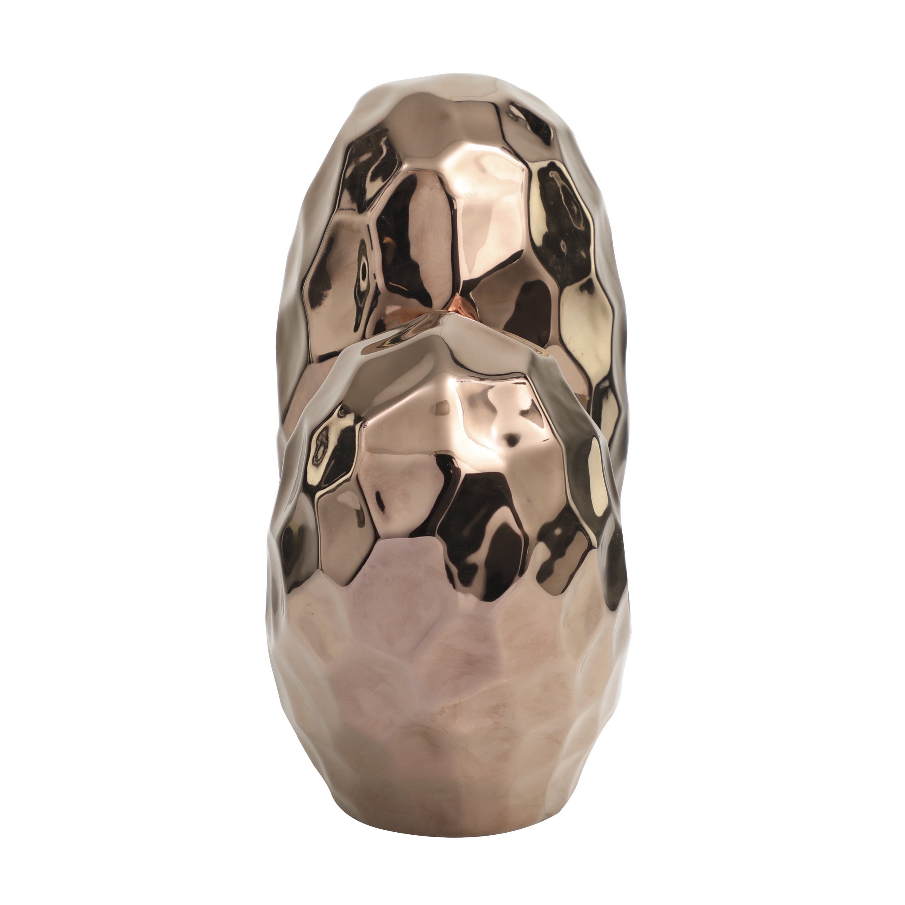11" x 11" Rose Gold Ceramic Dimensional Angled Origami Inspired Heart Sculpture with Faceted Exterior, by DecMode