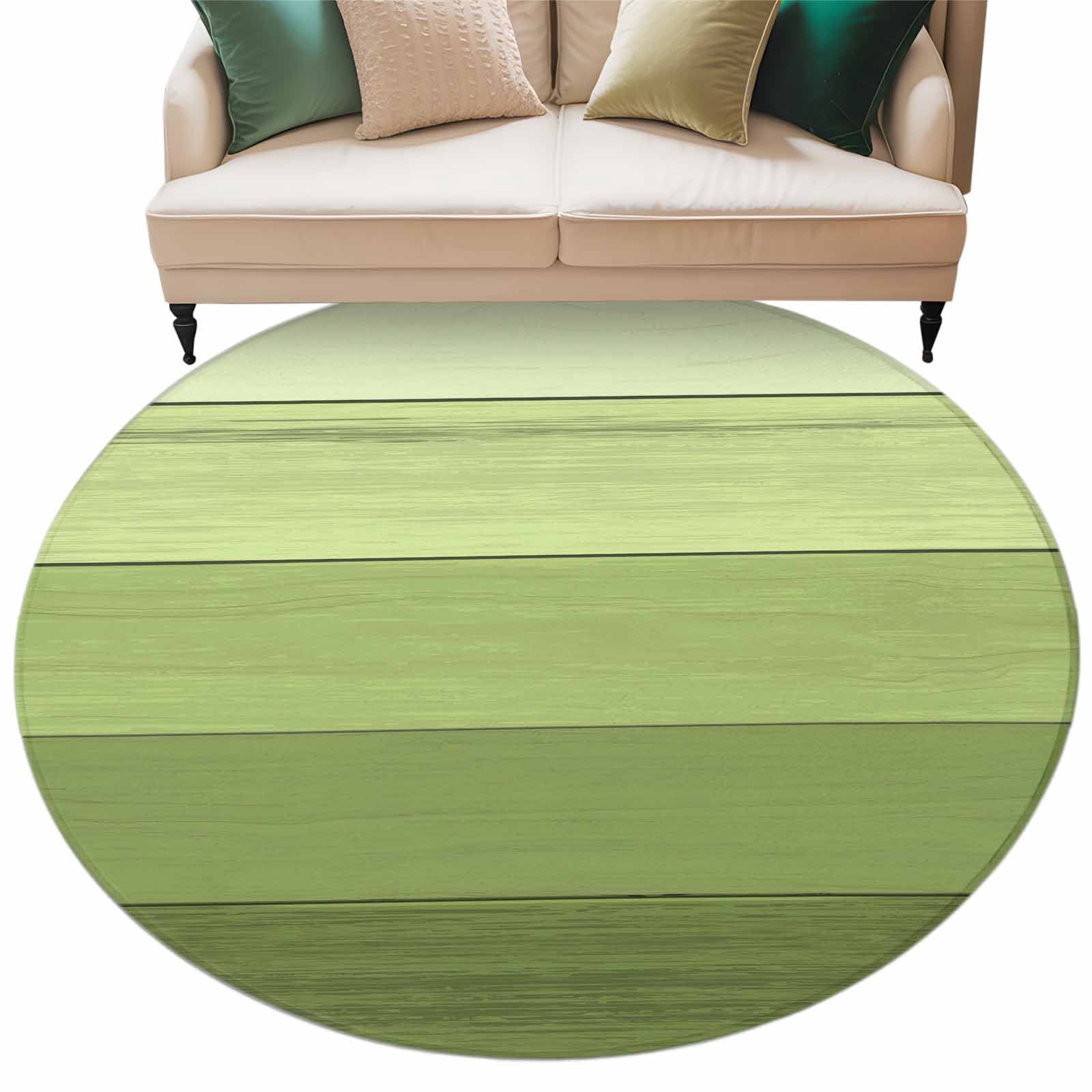 Round Area Rug 5 Ft, Green Wood Grain Washable Non-Slip Circle Carpet for Living Room/Bedroom, Ombre Rustic Retro Wooden Plank Low-Profile Runner Mats Collection Rugs for Indoor