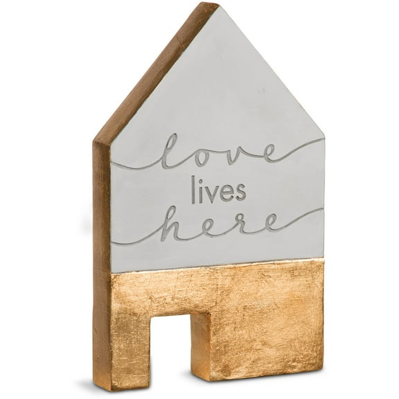 Pavilion - "Love Lives Here" Cement Gold House Home Decor Plaque 8"
