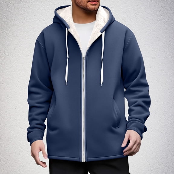 Mens Fleece Lined Jacket Zip up Hoodies Casual Long Sleeve Warm Sweatshirts Fall Winter Soft Cozy Coats with Pocket New Mens Outerwear Jacket Dark Blue M