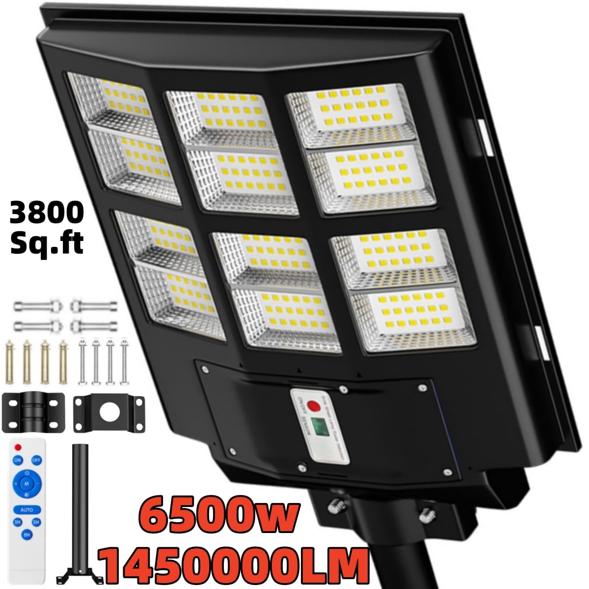 Gefolly 6500W Solar Street Lights Outdoor，Commercial Parking Lot Lights Solar Powered Outdoor Lights Dusk to Dawn，Yard Garden Flood Security Lamp with Sensor & Remote Control, IP67