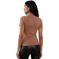 thumbnail image 4 of Women’s Bare Essential Seamless Mock Neck Short Sleeve Top Mocha One Size 1 Piece, 4 of 6