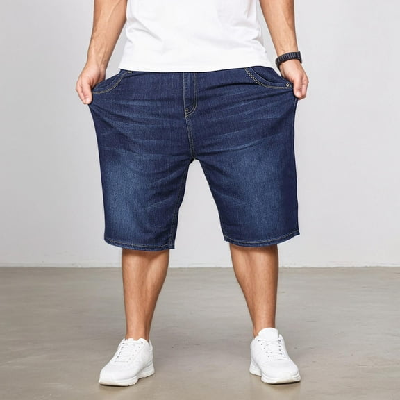 Men'S Baggy Jean Shorts Summer Beach Shorts Casual Loose Fit Hip Hop Skateboard Denim Shorts Dark Blue 34