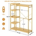 thumbnail image 4 of Homieasy Bamboo Clothes Rack Garment Rack for Hanging Clothes, Heavy Duty Clothing Rack with 7 Tiers Adjustable Shelves, Double Rods, 4 Hooks, Freestanding Closet System Organizer Wardrobe, Natural, 4 of 8