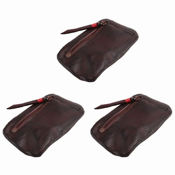 3X Vintage Men's Genuine Leather Mini Coin Purse Card Case Holder Wallet Clutch Male Short Zipper Small Change Bag