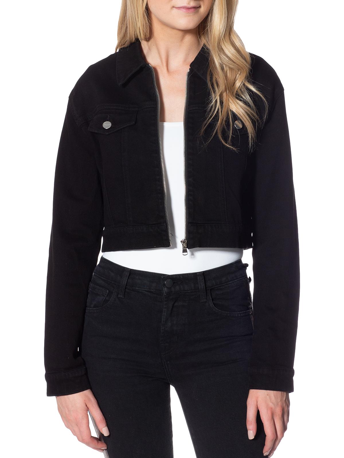 Womens Denim Crop Moto Coat Black XS 