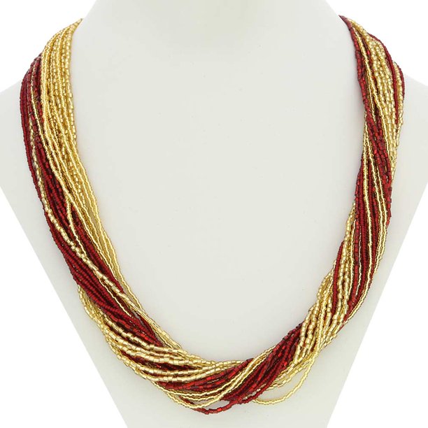 Glassofvenice Glassofvenice Murano Glass Gloriosa 24 Strand Seed Bead Necklace Red And Gold Walmart Com Walmart Com