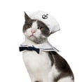 thumbnail image 1 of Disfraz de marinero para mascotas, para gatos, perros pequeños, sombrero de marinero para gatos de Halloween con cuello de corbata, traje azul marino para perros, ropa de Cosplay, 1 of 5