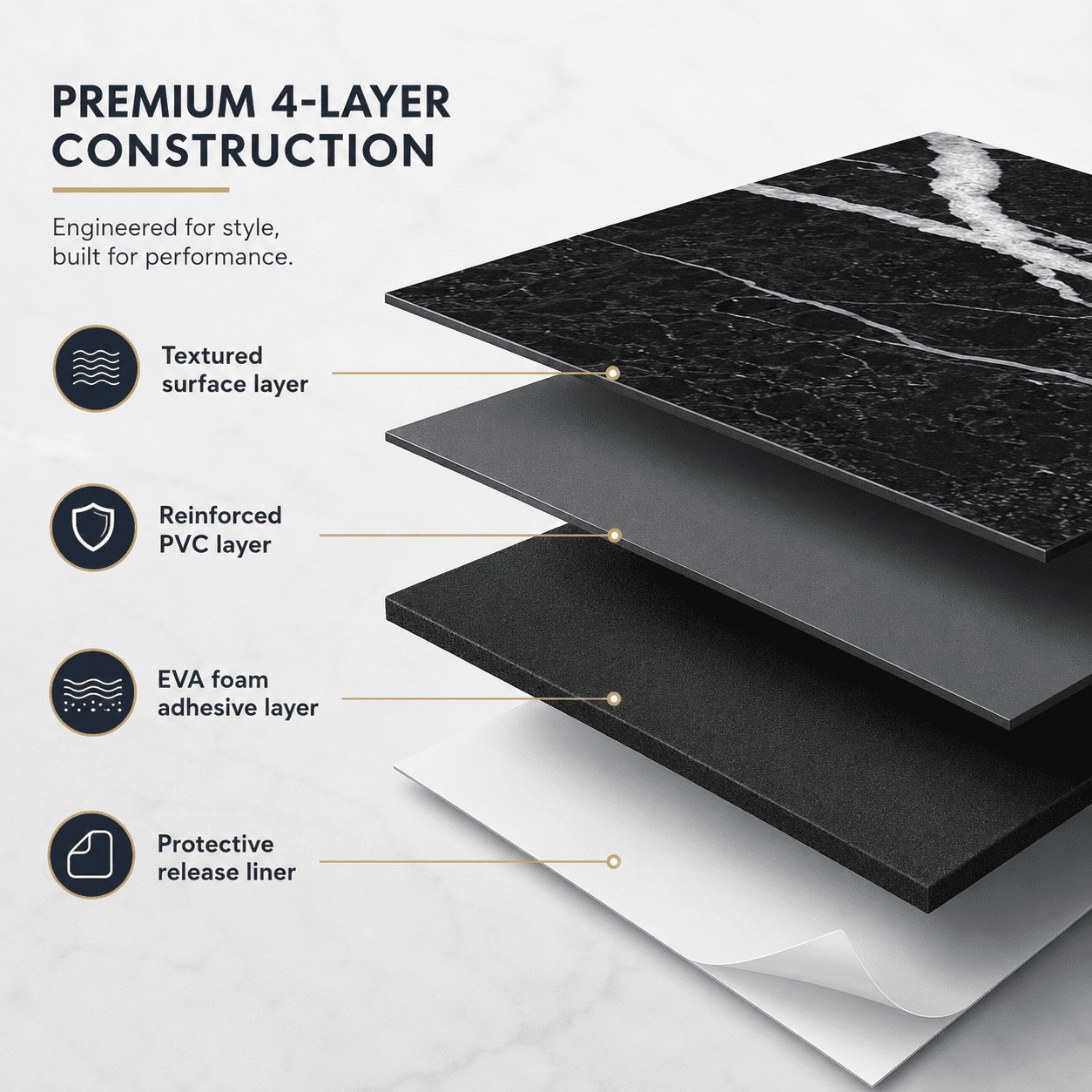 Yeslife 102-Pack Peel and Stick Backsplash Tile, 3" x 6" Black Marble PVC Waterproof Subway Wall Tiles for Kitchen & Bathroom, 12.75 Sq Ft