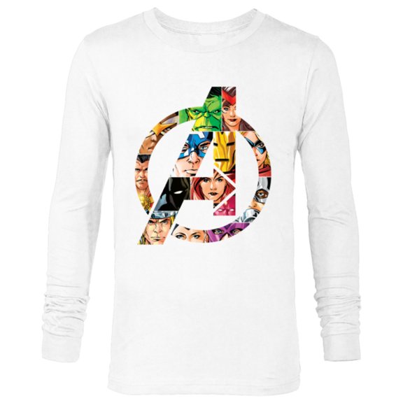 Marvel Avengers 60th Anniversary A-Logo Symbol Circle Faces- Long Sleeve T-Shirt for Men - Customized-White