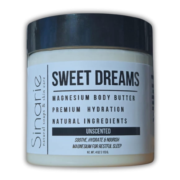 Mantequilla corporal emulsionada de magnesio Sweet Dreams 4 oz. 1 recuento | Mantequilla de mango | Aceite de magnesio premium | Ingredientes Naturales | Loción de magnesio