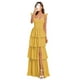 thumbnail image 1 of Vestido de dama de honor con volantes escalonados, gasa, dorado, 1 of 7