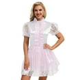 thumbnail image 7 of iiniim Womens Shiny Satin Maid Dress Puff Sleeve Bow Sparkly Puffy Ruffled Frilly Tiered Costume White M, 7 of 7