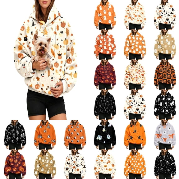 Shadoumai Unisex Cat Pouch Halloween Hoodie,Cat Hoodie Pouch For Women Pet Carrier Kangaroo Pocket Fuzzy Kitten Puppy Holder Hoodies Sweatshirt