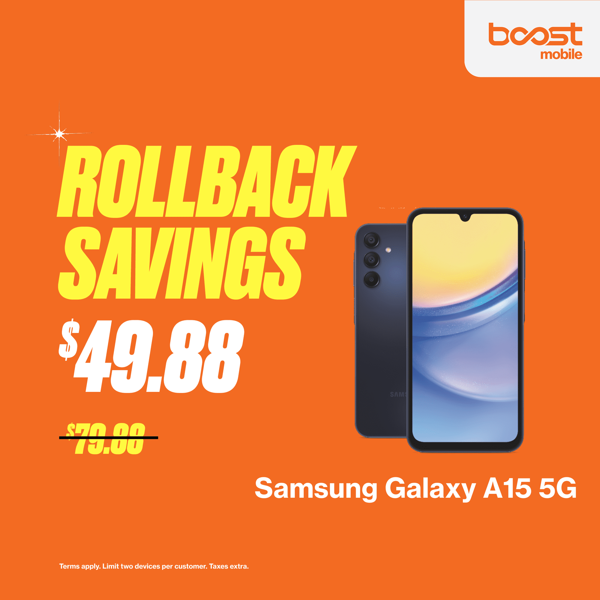Boost Mobile Samsung A15, 5G, 64GB, Black - Prepaid Smartphone [Locked to Boost Mobile]