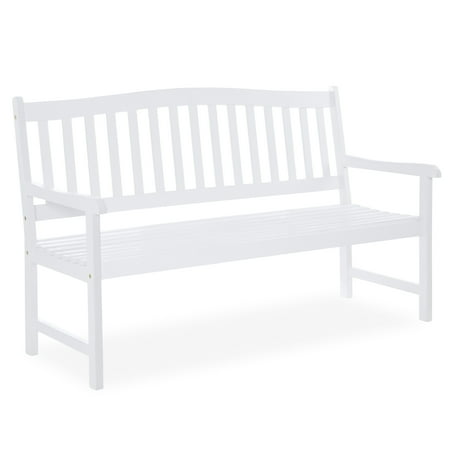 Wooden Porch Furniture Best Choice Products 60-inch Classic Acacia Wood Outdoor Bench for Patio, Garden, Backyard, Porch, White ()