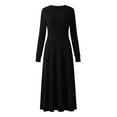 thumbnail image 7 of Byworldtasic Women's A Line Long Sleeve Casual Dress Round Neck Ribbed Knit Sweater Crewneck Midi Dresses, 7 of 7