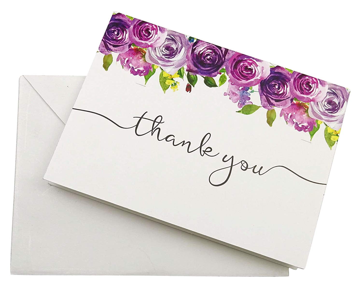 Darling Souvenir Floral Wedding Thank You Greeting Cards Pack Of 100 Pcs With White Envelopes
