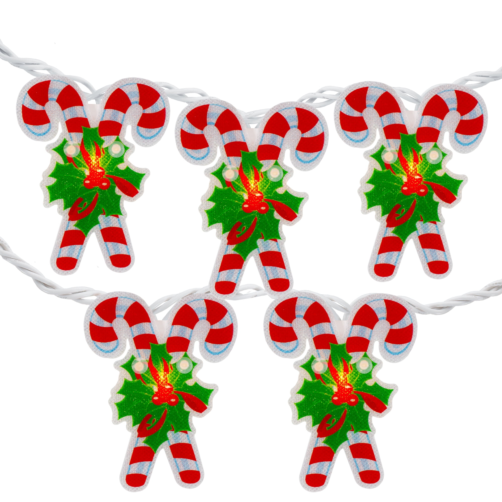 10Count Candy Cane Christmas Light Set 6ft White Wire