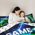 thumbnail image 5 of jejeloiu Cartoon Console Gamepad Full Size Comforter Sets,Green Blue Lightning Bedding Comforter Set,Kids Video Game Bedding Sets For Boys Teens,Ultra Soft Home Decor Reversible,3pcs, 5 of 8