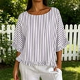 thumbnail image 2 of Miluxas Womens Striped Shirts Batwing Half Sleeve Round Neck Loose Tunic Shirts Cute Ruffle Trim Beach Vacation Outfits for Casual Summer White, 2 of 8