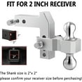 thumbnail image 4 of Adjustable Trailer Hitch, Fit for 2 Inch Receiver, 4/-Inch Drop/Rise, Aluminum Drop Hitch, 20000 LBS GTW - Tow Hitch for Trailer, Stainless Steel Tow Balls (2" & 2-5/16") with Double Locks, 4 of 9