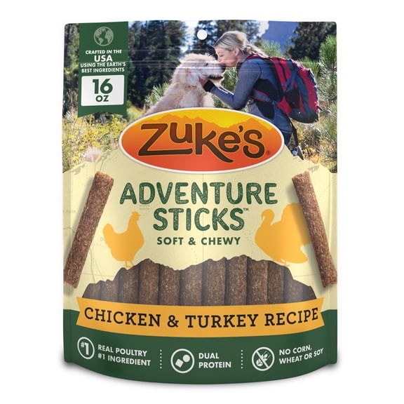 Zukes Adventure Sticks Chicken and Turkey Flavor Natural Treats for Dogs, 16 oz Pouch
