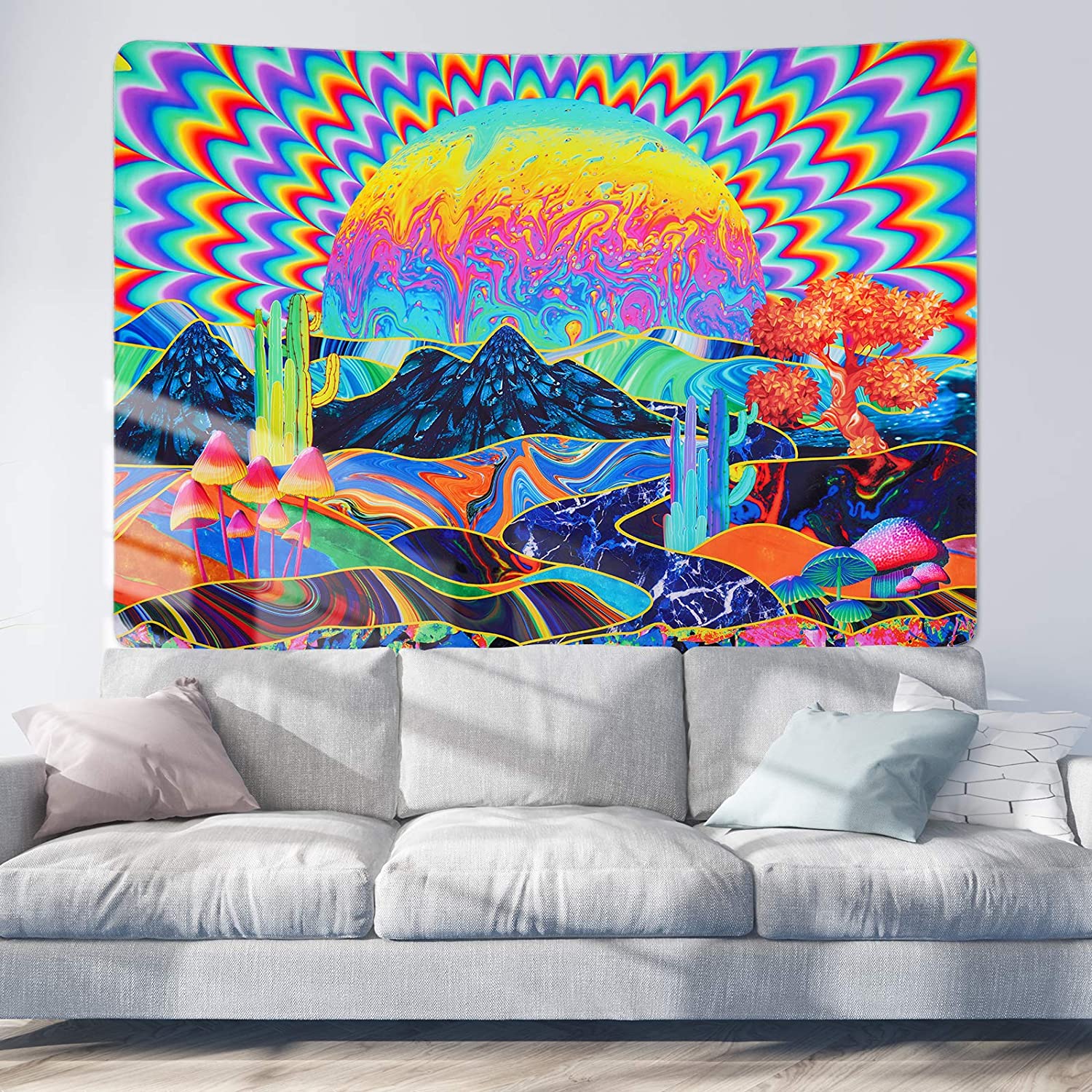 36.02 x 48.03 inches Mushroom Tapestry Psychedelic Eyes Tapestries Trippy Tapestry Colorful Flowers Tapestry Wall Hanging for Room