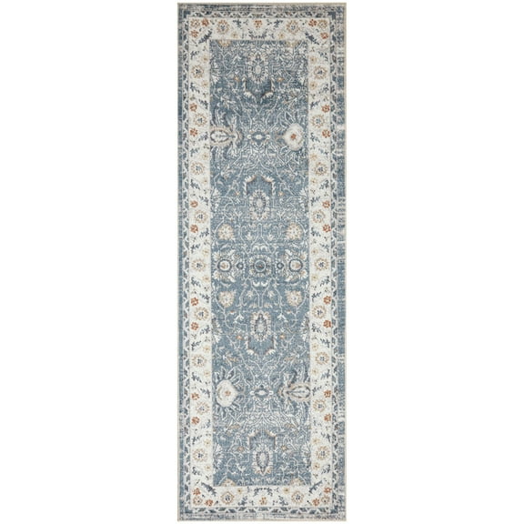 Nourison Astra Machine Washable 2' x 6' Blue Vintage Indoor Area Rug