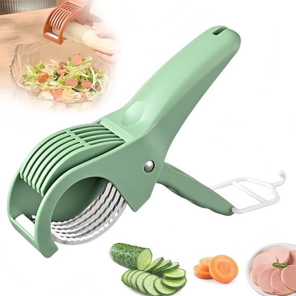 1 Pack Banana Slicer Fruit Peeler, Stainless Steel Manual Vegetable Cutter Kitchen Gadget, Multifunctional Easy Even Slices, Green