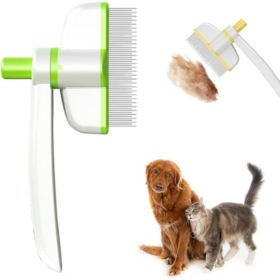 Saluqifa Pet Hair Removal Comb Flea Comb, Multifunctional Cat Combs Dog Combs with Release Button, Pet Grooming Brush for Short and Long Hair Cats Dogs (Green)