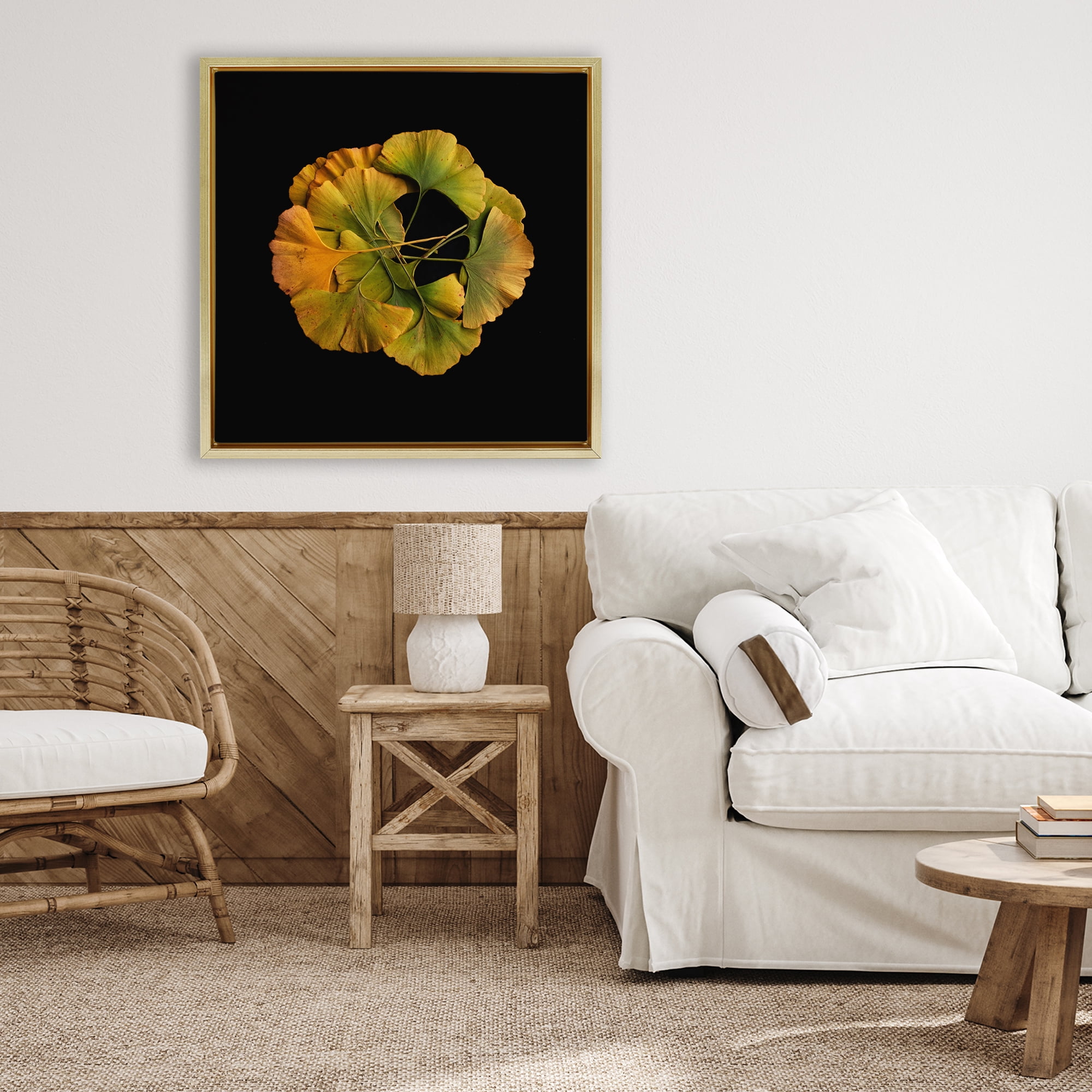 Stupell Industries Overlapping Ginkgo Leaves Gold Framed Floater Canvas Wall Art, design by Beth Adoette
