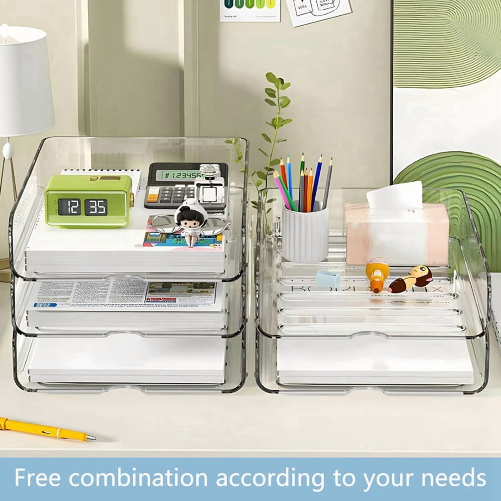 4-Tier Paper Organizer for Desk, Stackable Desk Organizer Paper Tray