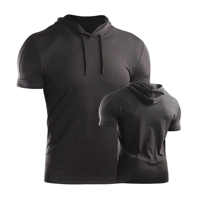 Blusa de manga corta con capucha para hombre, camiseta deportiva de manga corta con capucha de color liso para gimnasio, capa base, blusa para hombre