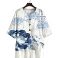 thumbnail image 7 of Linen Tops Summer Linen Shirts for Women Button V Neck 3/4 Sleeve Blouse Casual Loose Basic T-Shirt Solid Tunic Tops 2026, 7 of 7