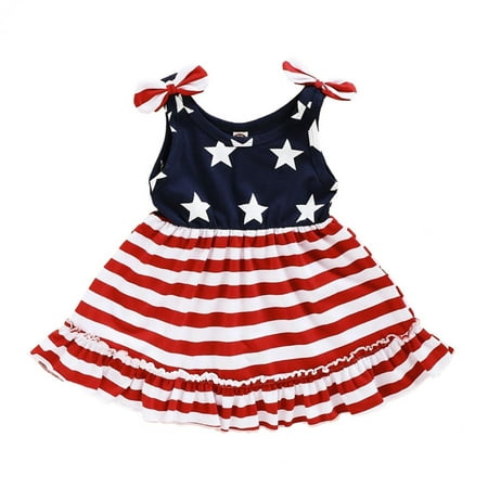 

Danhjin Toddler Girl 4th of July Independence Day Shirt Dress Suit American Flag Stars Suspender Summer Costume - Summer Savings Clearance