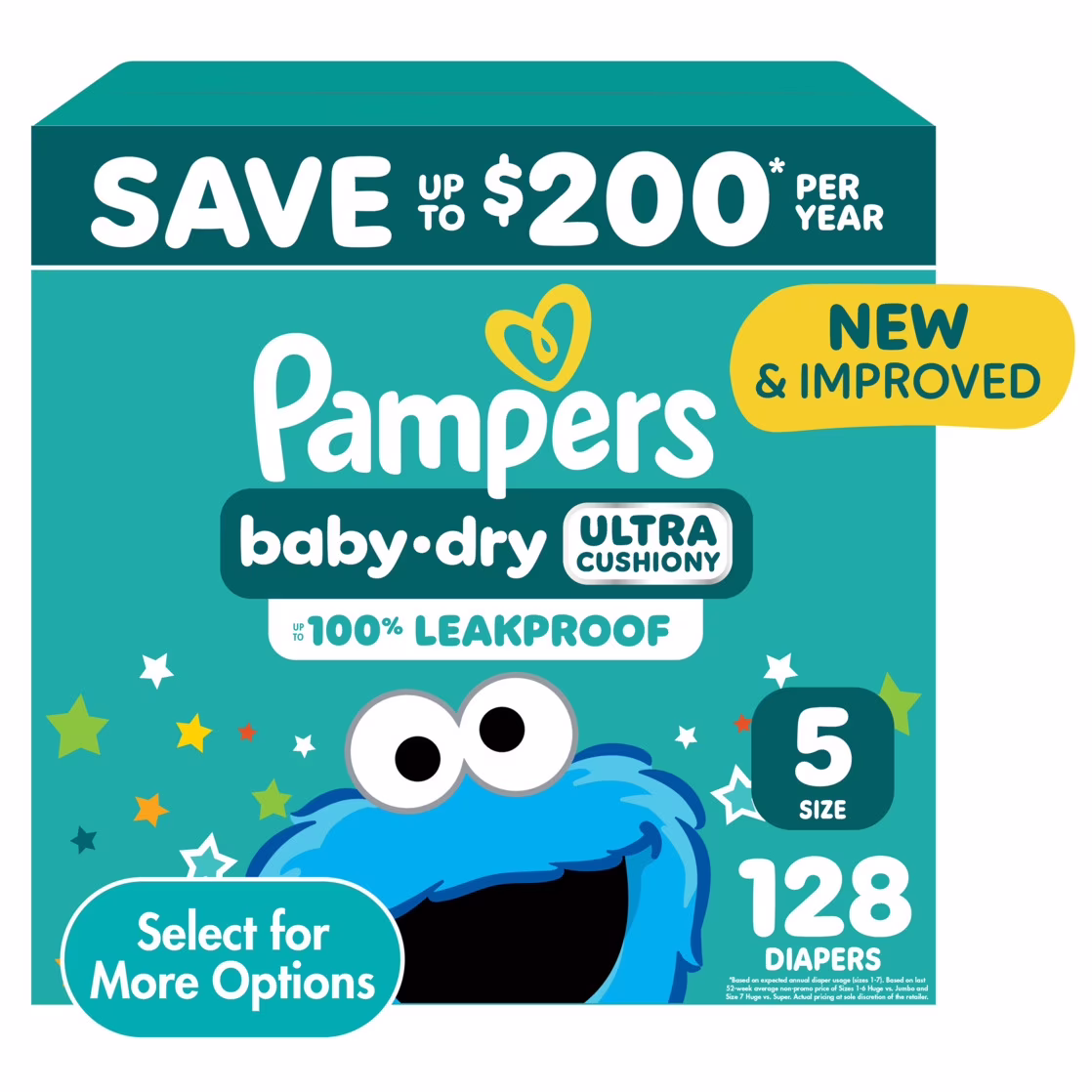 Pampers Baby Dry Diapers Size 5 (128 Count), Disposable Baby Diapers with Overnight Leak Protection
