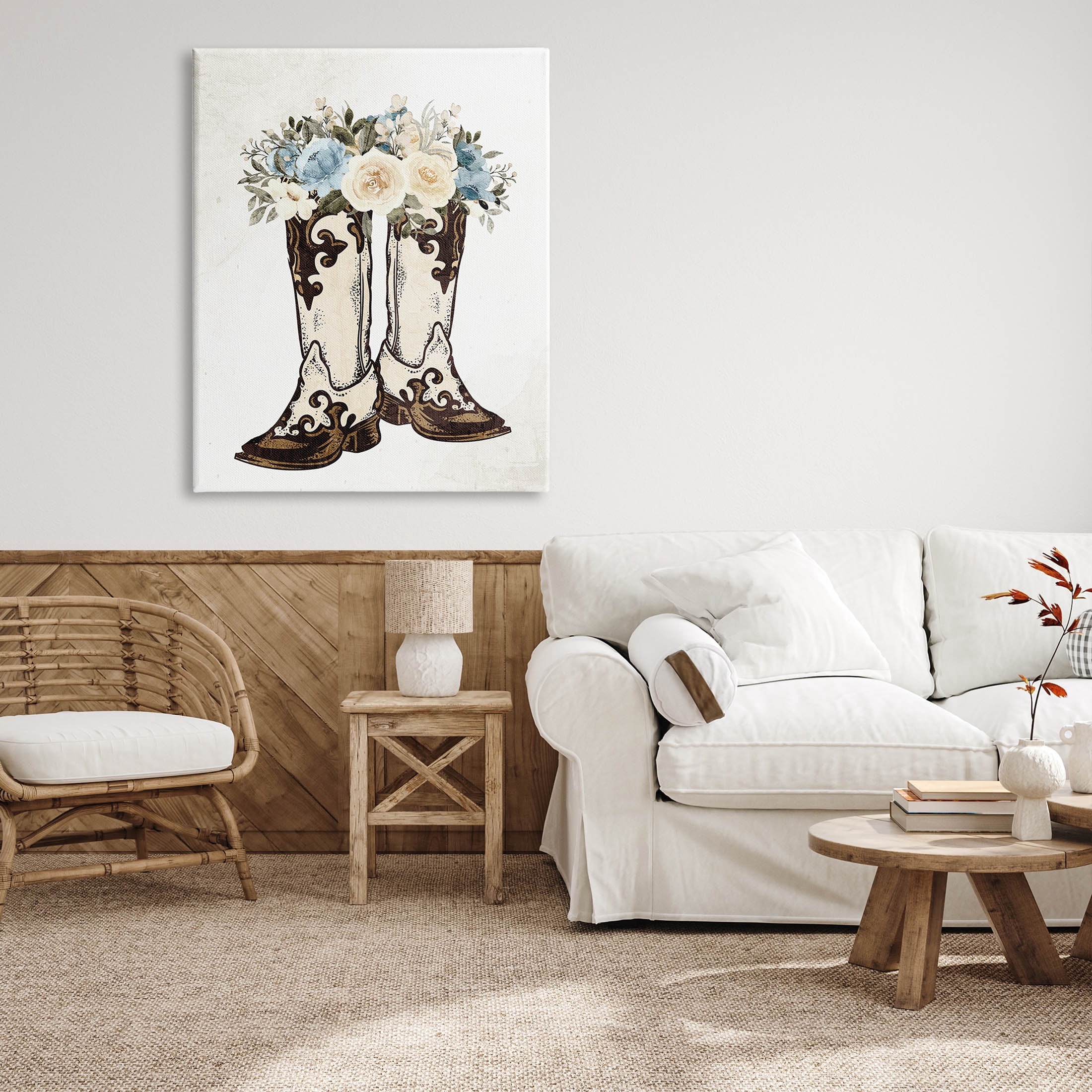 Cowboy Boot Mixed Flower Bouquet Botanical & Floral Graphic Art Gallery Wrapped Canvas Print Wall Art