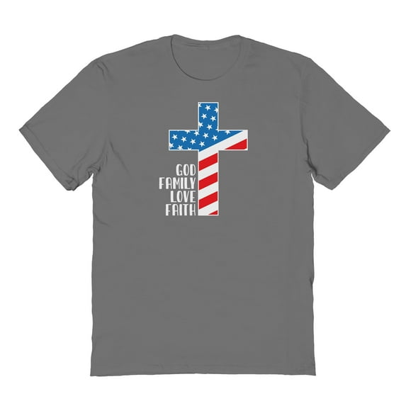 Americana God Family Love Faith Graphic Charcoal Men's Cotton T-Shirt