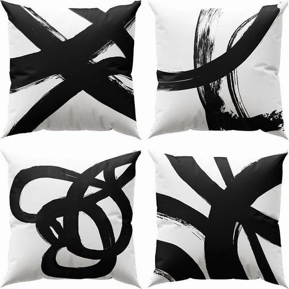 Black and Beige Pillow Covers 18x18 Abstract Throw Pillows for Couch Modern Striped Cushion Covers for Living Room Sofa Bed Decorative Pillows Cases Set of 4