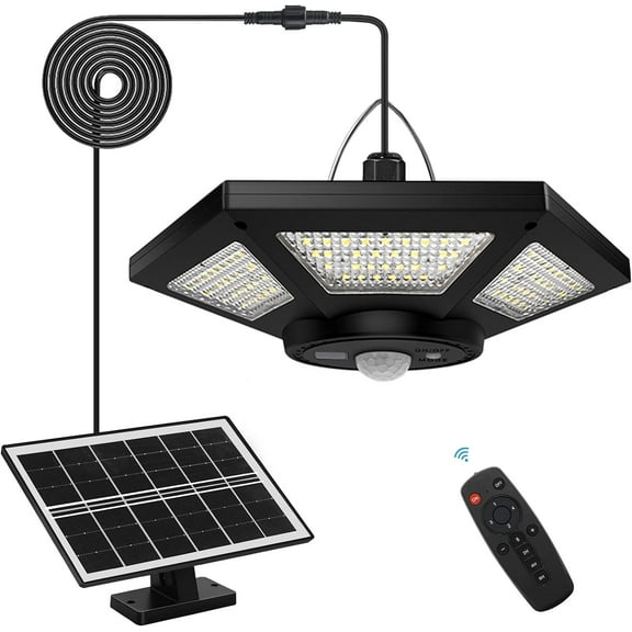 Aoksun Solar Shed Light Solar Pendant Light Indoor Outdoor Work in Daytime with Remote Control, 360° Lighting Waterproof Solar Indoor Lights with Motion Sensor/Timer/5 Modes for Home Shed Garage Barn