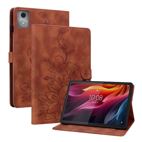 XYX for Lenovo Tab M11 Plus/Lenovo Tab K11 Plus 11.45 Inch Case, PU Leather Slim Folio with Multi-Angle Stand, Brown Lily Flower