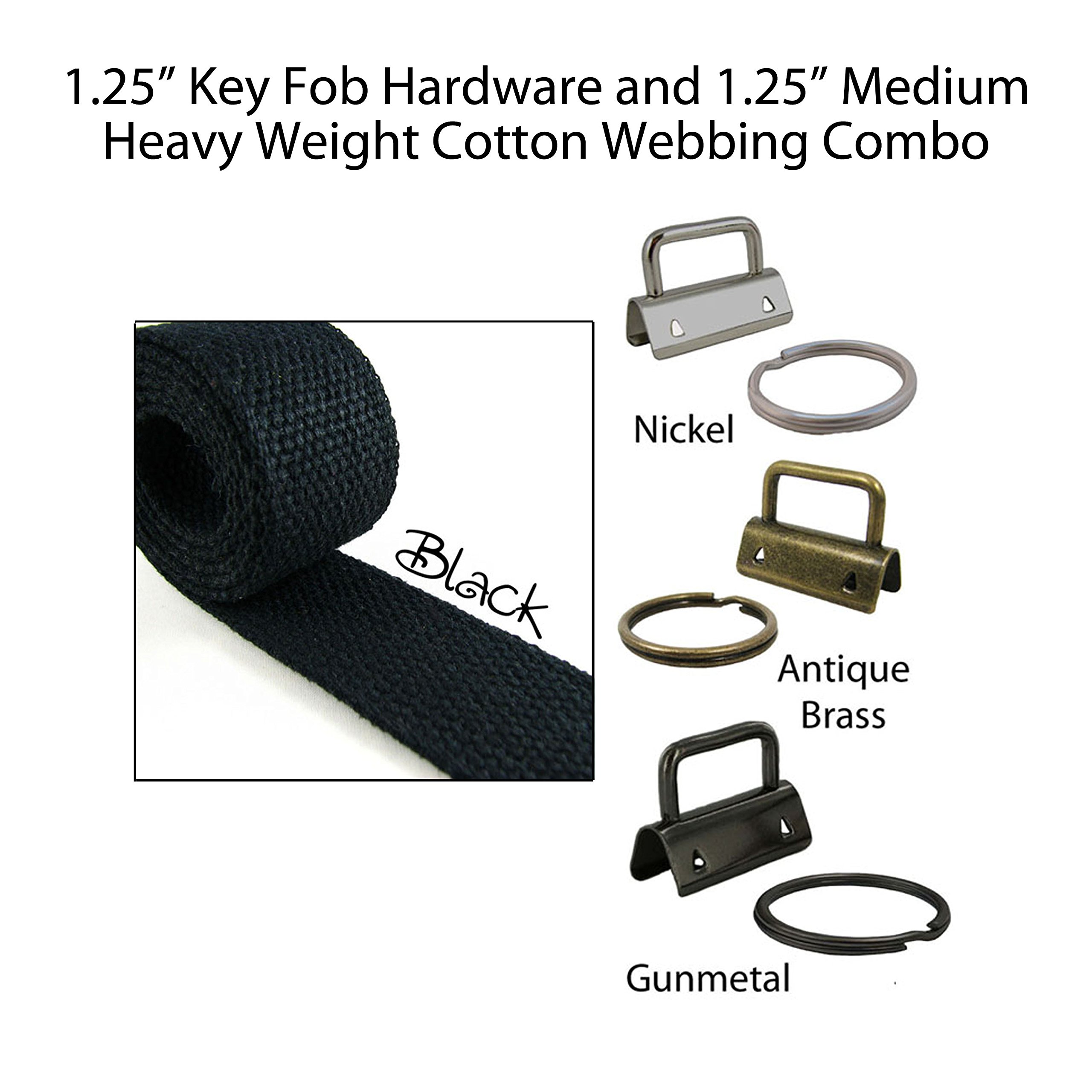 1.25" Key Fob Hardware and 1.25" Cotton bing Combo Black