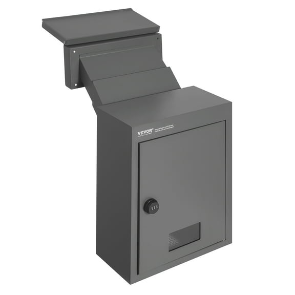 VEVOR Through The Wall Drop Box, Heavy Duty Steel Through The Wall Mailbox with 2.8-7.9" 13" Combination Lock, 12.5x6.3x16.9 Mail Drop Box, Dark Gray
